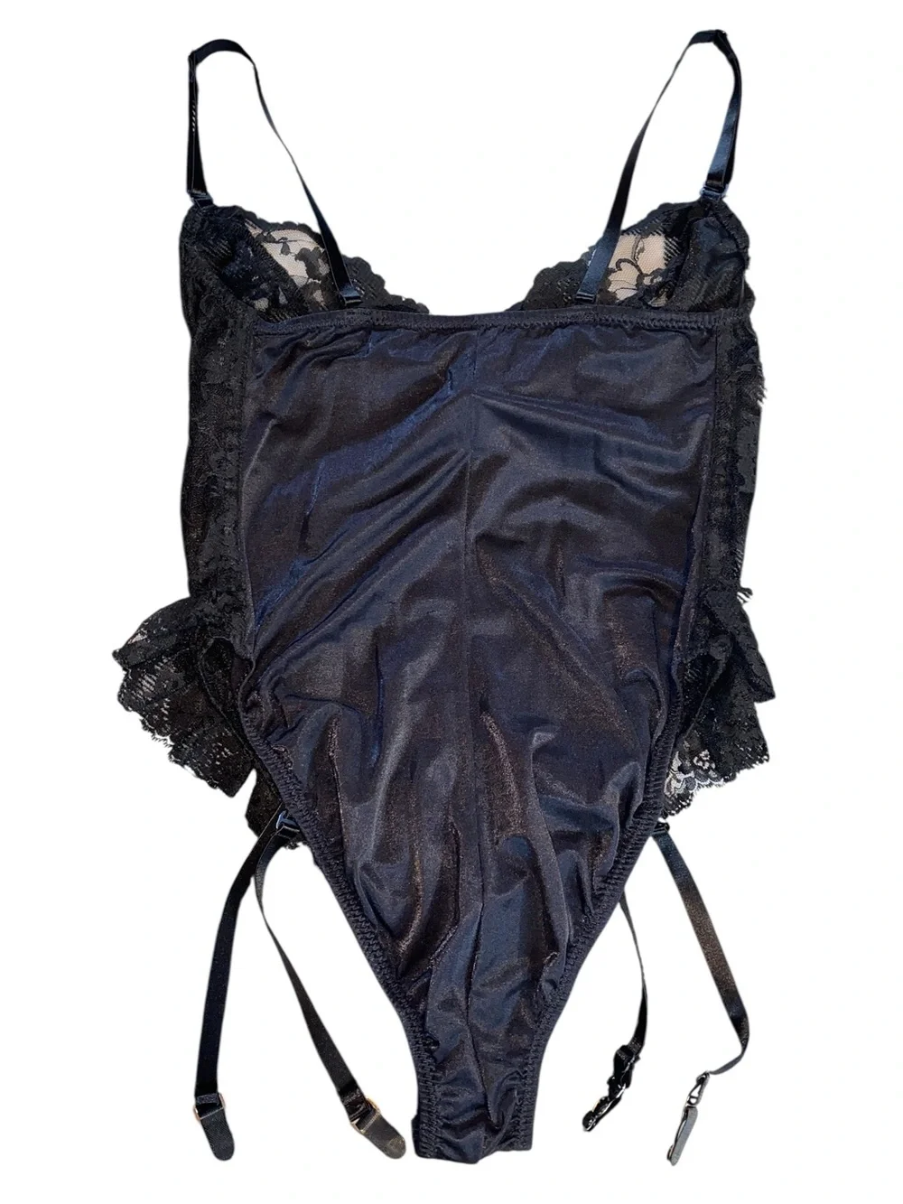 Black Lace Floral Lingerie Teddy, Size XL